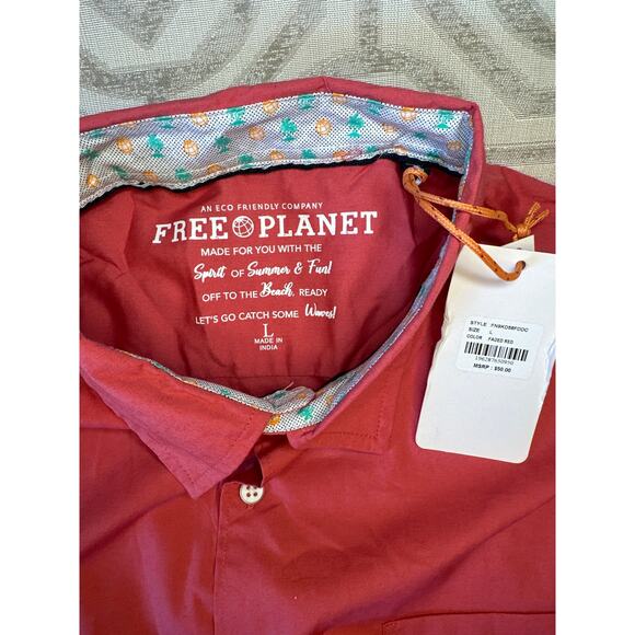 Free Planet Men's Button Up Shirt size L Faded Red Casual Short Sleeve Cotton‎ - Picture 8 of 8